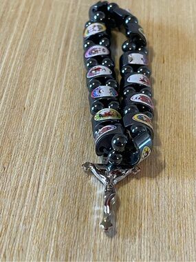 Black Hematite Catholic Rosary Bracelet with Crucifix